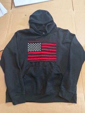 Men's Black Hoodie with Red Flag Patch